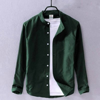 Men's Solid Colour Ban color Shirt  (green)