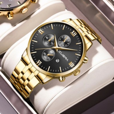 CUENA 6008 Stainless Steel chronograph Analog luminous Men’s Watch- Gold Black