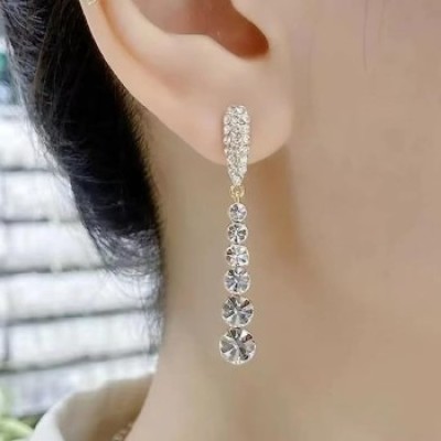 2023 New Inlaid Zircon Long Tassel Gold Colour Earrings For Women