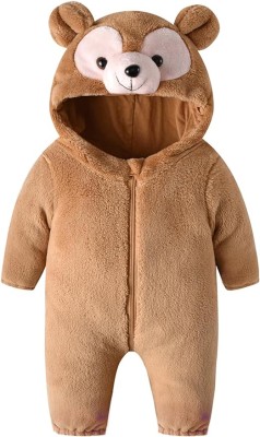 Baby Children's Jumpsuit Plush Textured Cartoon Bear Design Hooded Long Sleeve Warm Romper 6 month