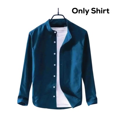 Men's Solid Colour Ban color Shirt (petrol)