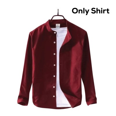 Men's Solid Colour Ban color Shirt  (Light Maroon)