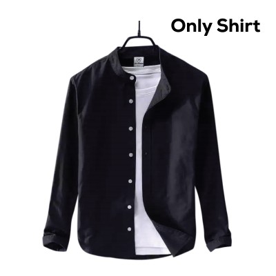 Men's Solid Colour Ban color Shirt  (Black)