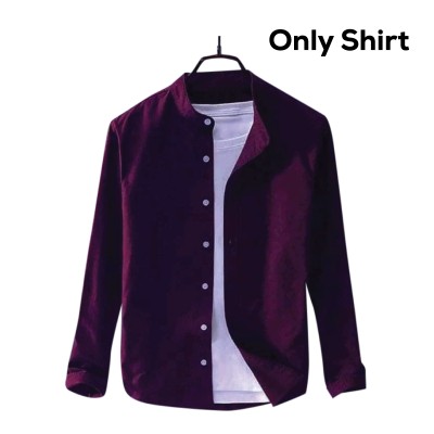 Men's Solid Colour Ban color Shirt  (purple)