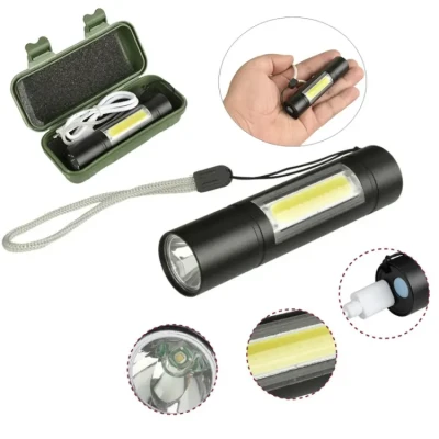 USB Charging Powerful Flashlight 3800LM XPE COB LED Flash Light Torch Lamp+Battery+Box