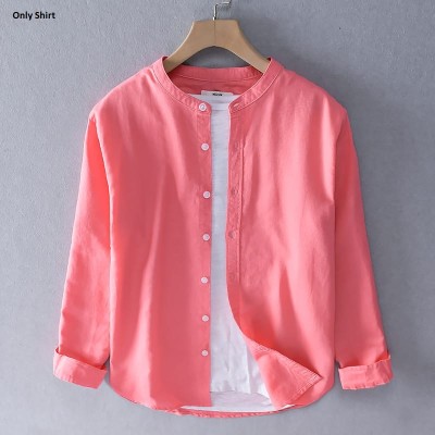 Men's Solid Colour Ban color Shirt  (Pink)