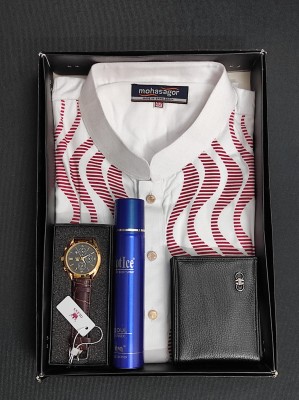 Printed Panjabi+ Wallet+ Olevs belt Watch+ Perfume Combo Pack