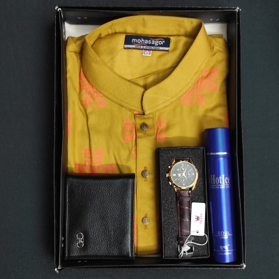 Printed Panjabi+ Wallet+ Olevs belt Watch+ Perfume Combo Pack