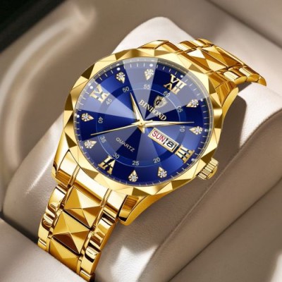 BINBOND 2521 Luxury Brand Luminous Quartz Watch For Men (golden blue)