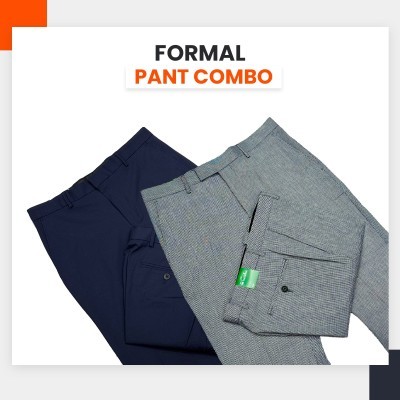 Benetton Formal Pant Combo- Navy & Ash