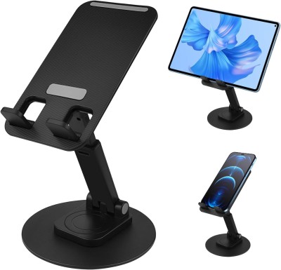 DOLPHY Adjustable & Foldable Phone/Tablet Holder | 360 Degree Metal Mobile Stand for Bed, Office Table, Desk & Home, PC, Smartphone & Tablets