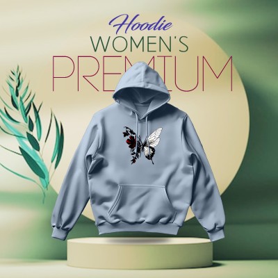 Premium Comfortable (Red Butterflies-Sky Ladies winter hoodie