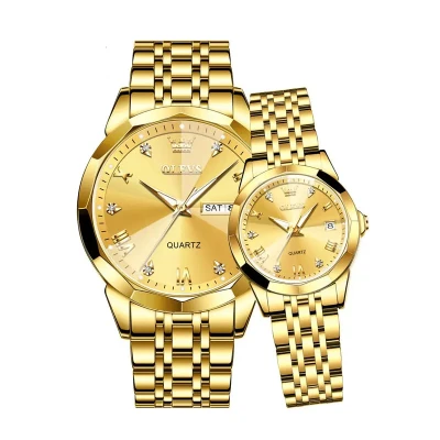 Olevs  Stainless Steel fashionable  Couple watches Full Golden