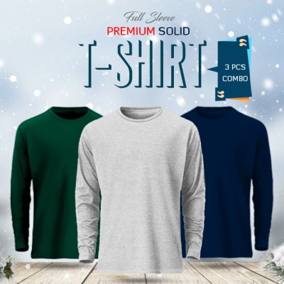 3 pcs Full Sleeve Solid T-Shirt Combo