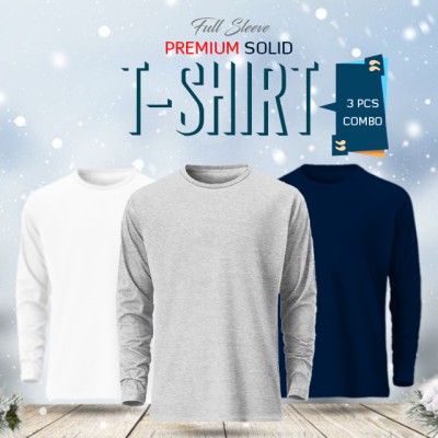 3 pcs Full Sleeve Solid T-Shirt Combo