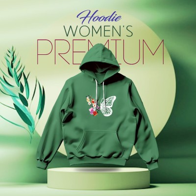 Premium Comfortable (Butterflies & Flowers-Green) Ladies winter hoodie