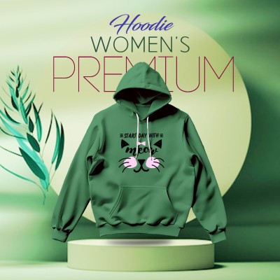 Premium Comfortable (Meow-Green) Ladies winter hoodie