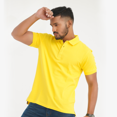 Cotton Half Sleeve Polo Shirt For Men - Yellow