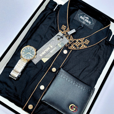 Cotton  Punjabi + Premium Watch +Wallet  Combo Pack