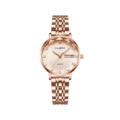 CUENA 6002 Luxury Date Rhinestone Bracelet Ladies Watch-Rose Gold