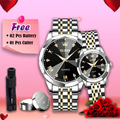 Butter  Fly Lock Olievs  Stainless Steel fashionable  Couple watches +1pcs chain cutter+ 2 pcs battery  Silver black