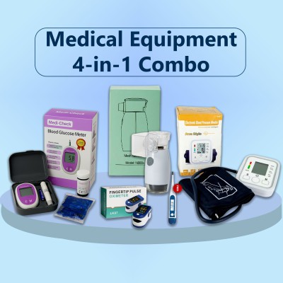 Medical Equipment 4-in-1 Combo Pack with Free Thermometer (Glucose Meter + Nebulizer + BP Monitor + Oximeter)