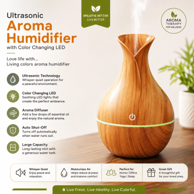 Wooden Finish Ultrasonic Aroma Humidifier