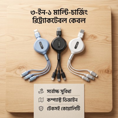 UFK 3-in-1 Retractable Super Fast Charging Cable (A031)