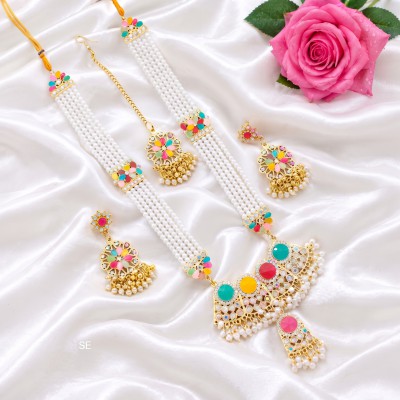 Premium Multicolor Meenakari & Pearl Long Rani Haar Jewelry Set with Earrings & Maang Tikka