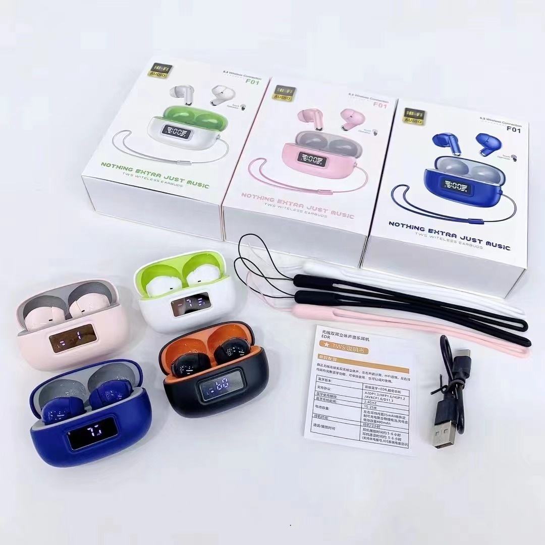 F01 Newest Tws True Wireless BT 5.3 Macaron Headphones Digital Hifi Stereo Low-latency Gaming Sports Headset With Lanyard f01 thumbnail