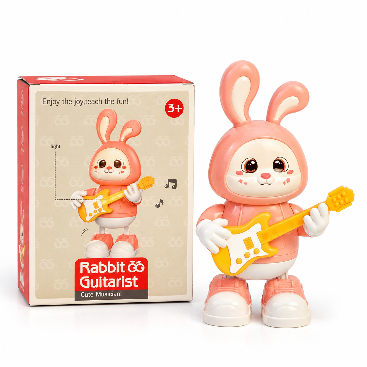 Rabbit Co Guitarist Musical Dancing Toy – 360° Rotating Electronic Toy with Flashing Lights & Sound, Battery-Operated Safe Plastic Interactive Educational Toy for Kids Age 3+ (Perfect Birthday & Eid Gift)