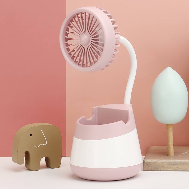 2-in-1 Rechargeable Mini Desktop Fan with Pen Holder Base – Cute Pastel Color Portable Study & Office Desk Cooling Fan with Storage Organizer