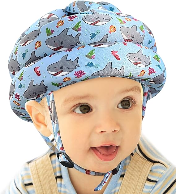 Baby Safety Head Protector Helmet – 360° Anti-Fall Protection Cap with Adjustable Velcro & Soft Chin Strap, Breathable Hollow Design, Shock-Absorbing Toddler Head Guard for Walking & Crawling