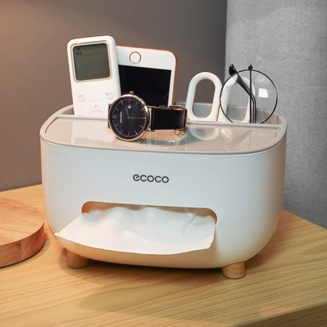 ECOCO Multifunctional Large Tissue Box & Storage Holder – Cute Desktop Napkin Dispenser with Phone Stand for Home, Office & Car