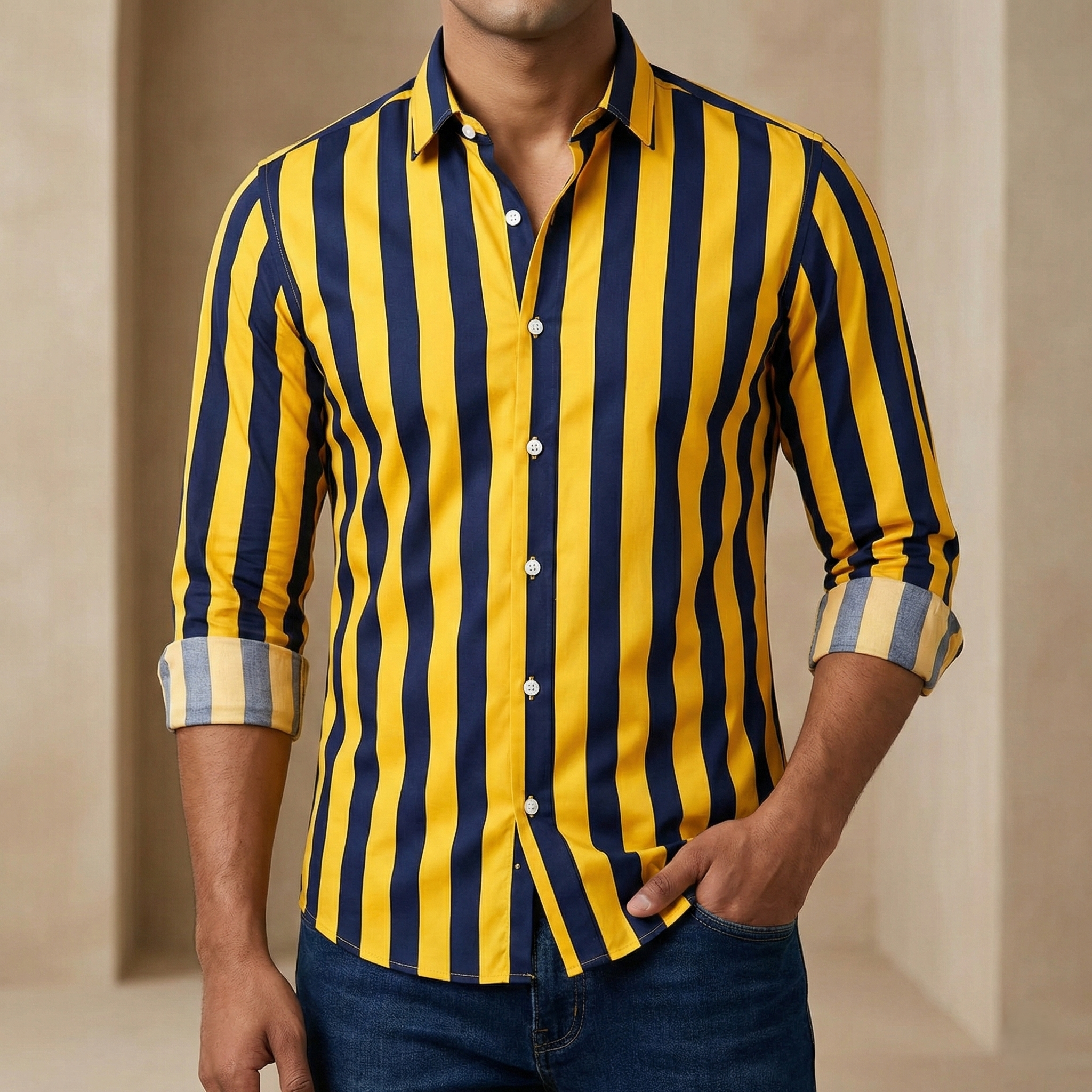 Men's long sleeve stripe / print shirt