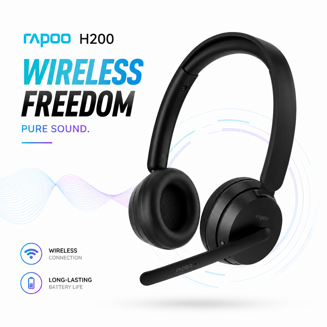 Rapoo H200 Wireless Stereo Headphone (Black) – Dual-Mode Bluetooth Headset with Clear Audio, Built-in Microphone, Ergonomic Comfort & 1-Year Warranty