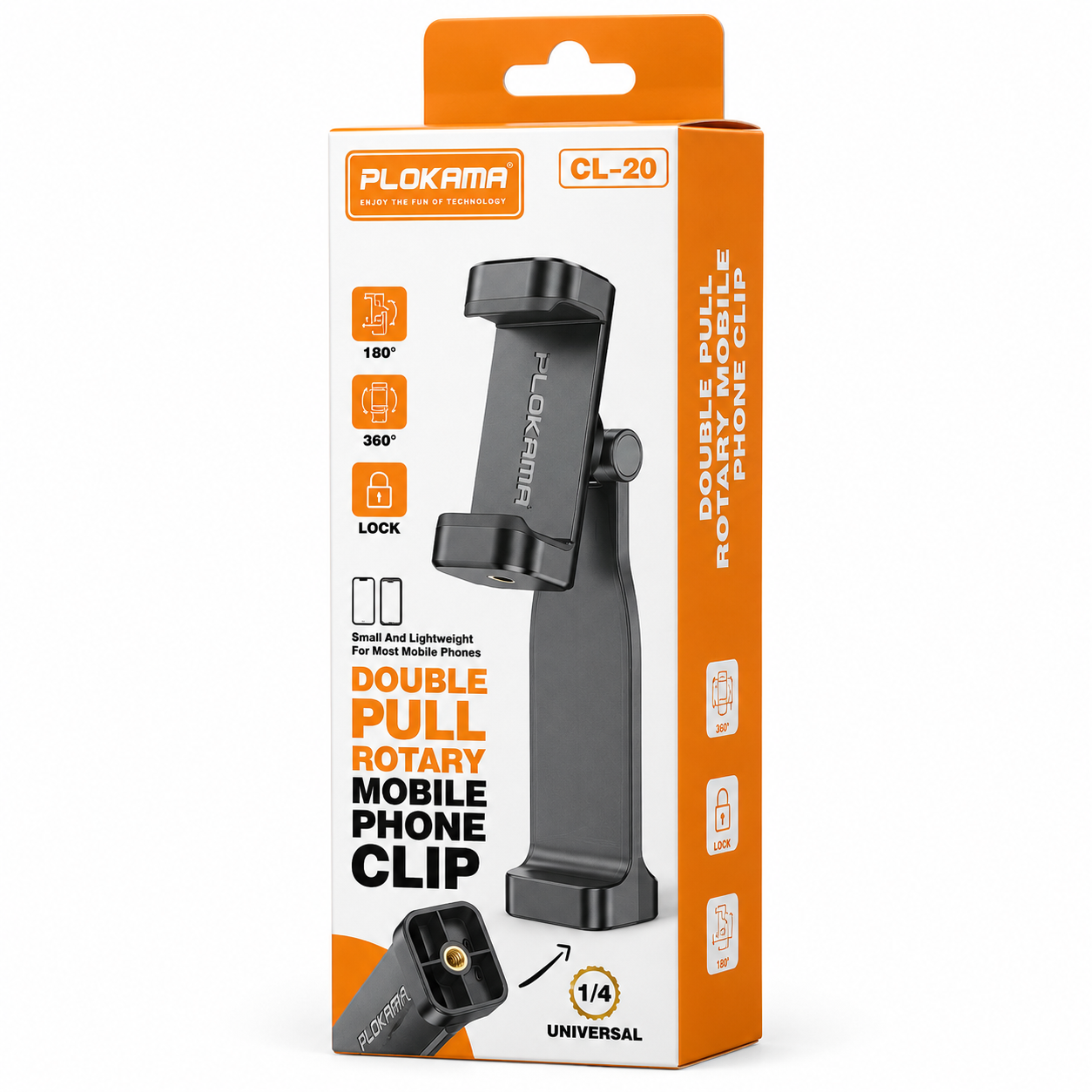Plokama CL-20 Universal Phone Clip Head for Tripod – 360° Rotatable Smartphone Mount Holder with Anti-Slip Grip for Vlogging, Photography & Live Streaming