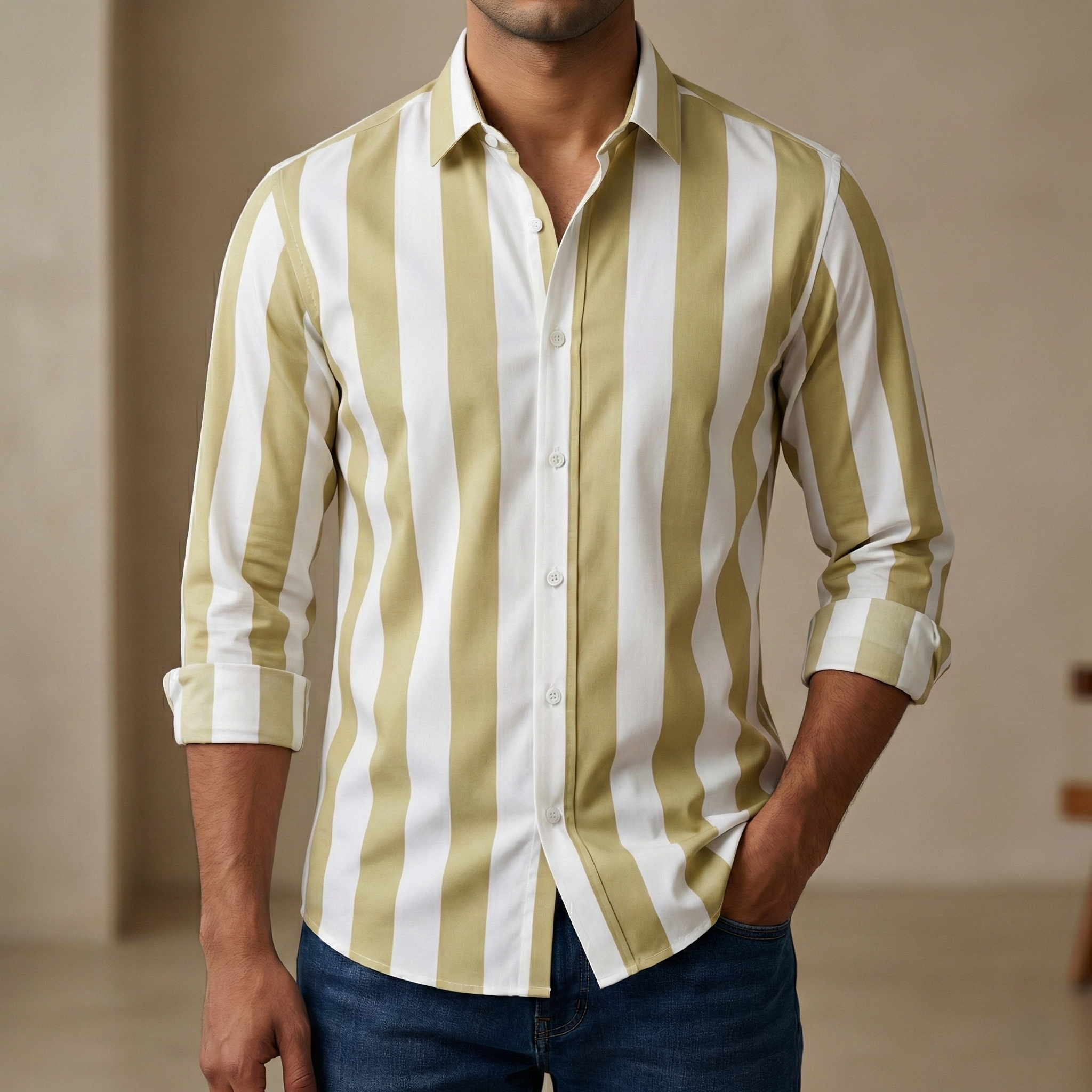 Men's long sleeve stripe / print shirt