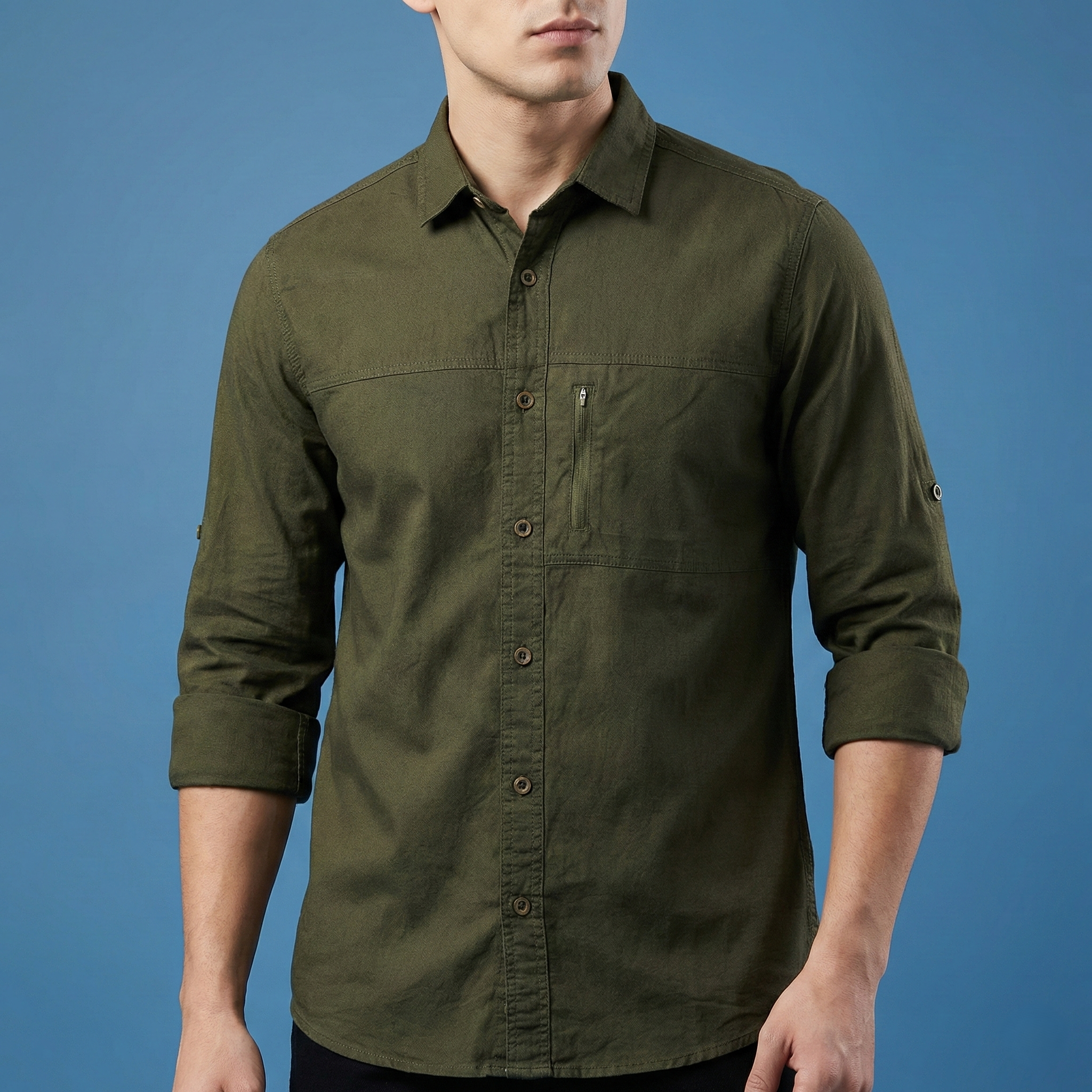 Kaiser Cotton Stylish Full Sleeve Shirt (Olive)