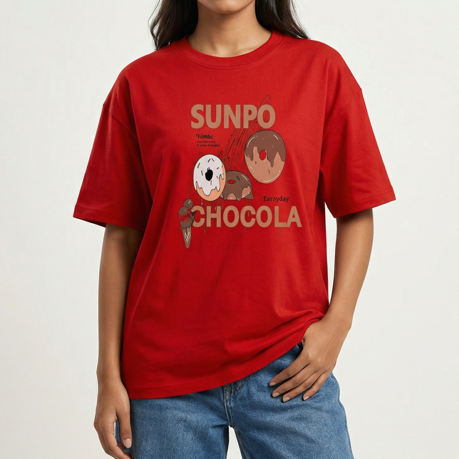 Drop shoulder T-shirt for Women (Red)