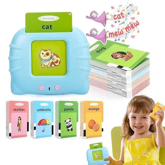 Children's Preschool Flash Card Learning Device – Interactive Audio Speech Therapy & Vocabulary Builder with 112 Double-Sided Cards (224 Words), Sound Effects, Screen-Free Educational Toy & USB Rechargeable