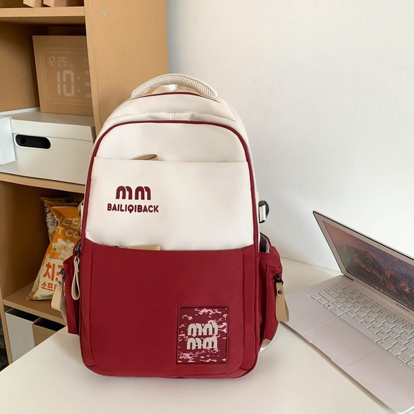 Natural Fish Simple Casual Oxford Backpack (Red) – Unisex Japan Style Softback Daypack with 20-36L Large Capacity, Solid Color & Durable Daily Travel Design (29x13x45 cm)