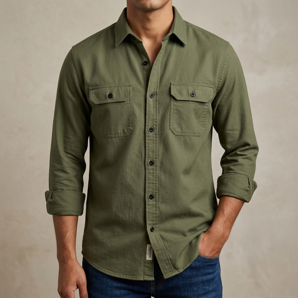High Thickness Double Pocket Shirt  ( Green)