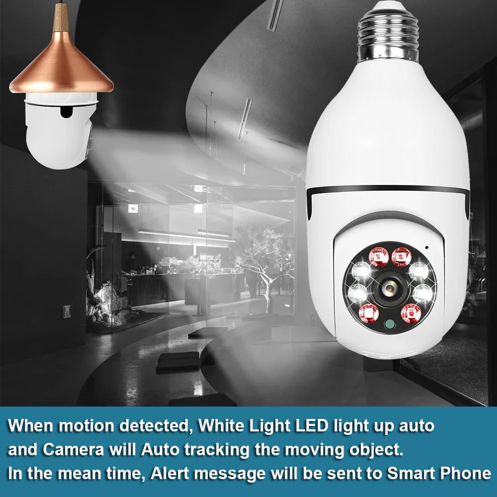 Smart 360° Rotated Bulb WiFi Security Camera HD 1080P – Wireless E27 Socket CCTV with Two-Way Audio, Motion Tracking, Infrared Night Vision & Indoor-Outdoor Use