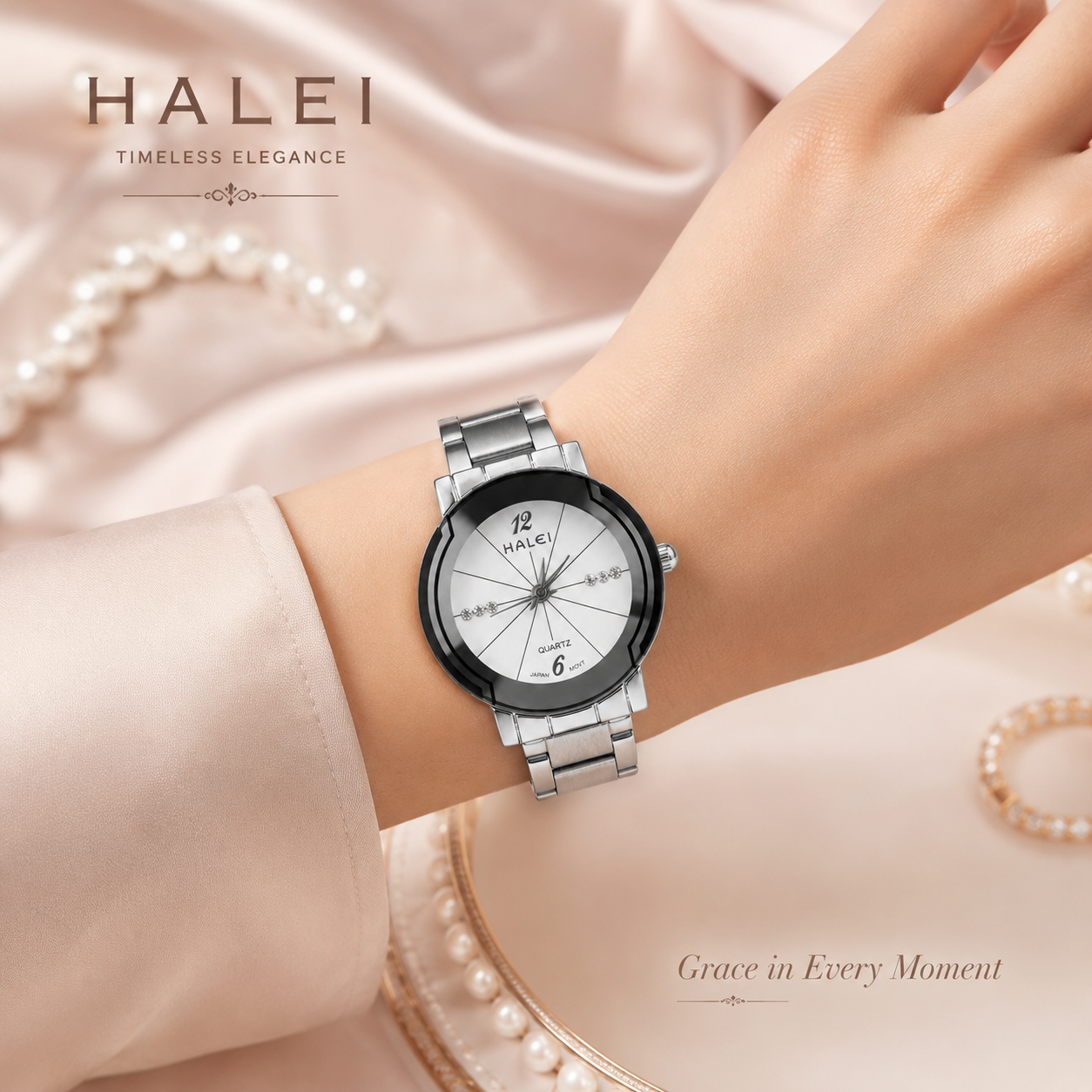 HALEI Premium Women's Quartz Analog Watch – Stainless Steel Strap, Round Case, Mineral Glass, Water Resistant, Elegant Japanese Movement Wristwatch for Ladies
