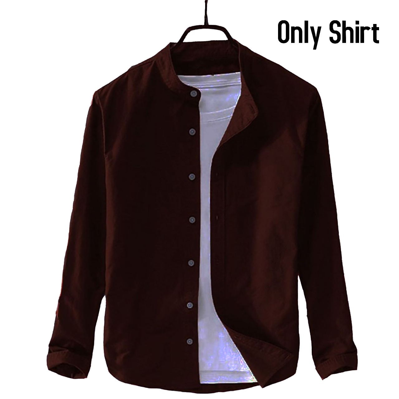 Men’s Ban Collar Cotton Shirt- Coffee