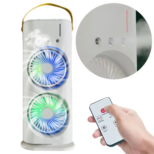 FADIUMS Portable Double-Ended Spray Fan with Humidifier – 600ml Water Tank, 3-Speed Cooling Fan, Built-in Multi-Color LED & USB Type-C Desktop Cooling Fan