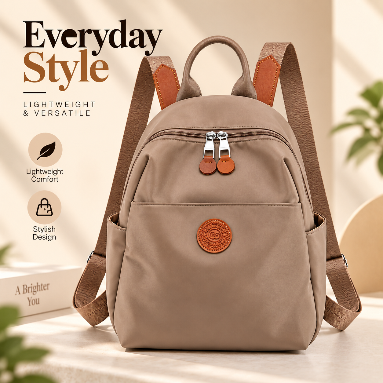 Women's Designer High-Quality Soft Nylon Backpack – Lightweight Simple Fashion Travel Daypack with Secure Zipper Closure, Multiple Interior Pockets & Spacious Capacity (25x12x29 cm)
