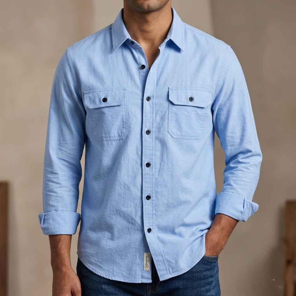 High Thickness Double Pocket Shirt.. ( Sky)