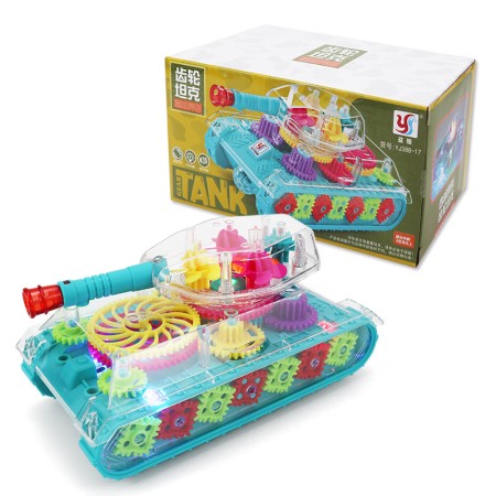 Transparent 3D Gear Toy Tank for Kids – Electric Mechanical Transparent Tank with Colorful Flashing Lights & Dynamic Sound Effects, Safe & Interactive Educational Toy Gift